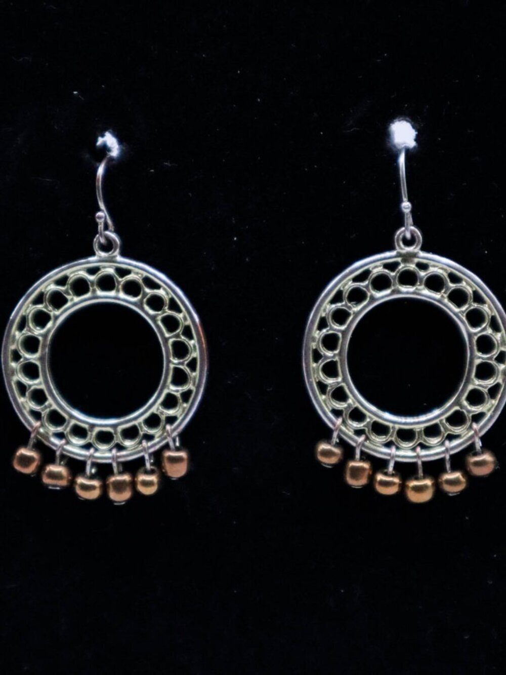 Silver Tone Beaded Chandelier Drop Dangle Earrings Openwork Lightweight Pierced